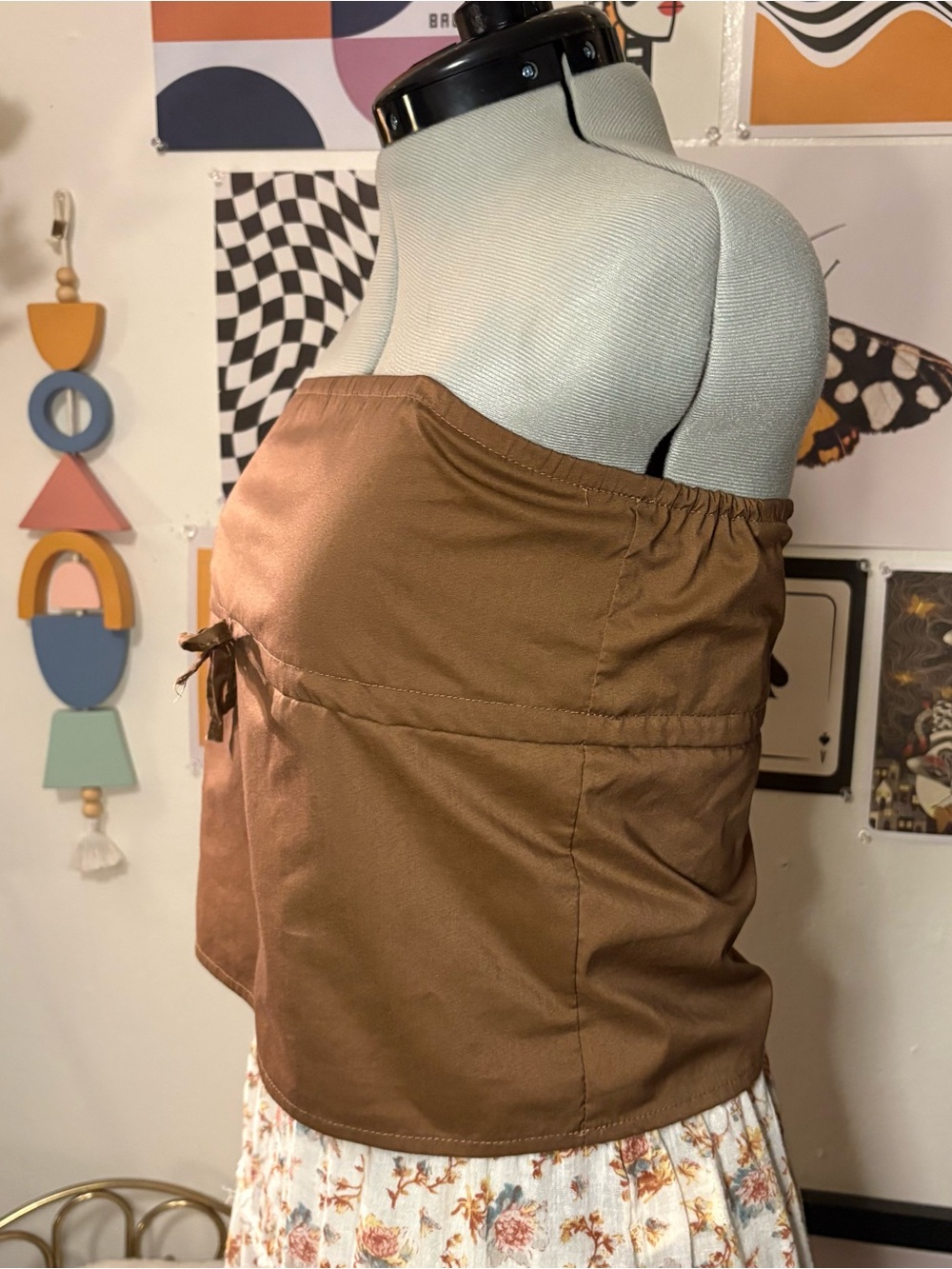 Edikted Earthy Brown Strapless Bow Top — Size M - Picture 2 of 6
